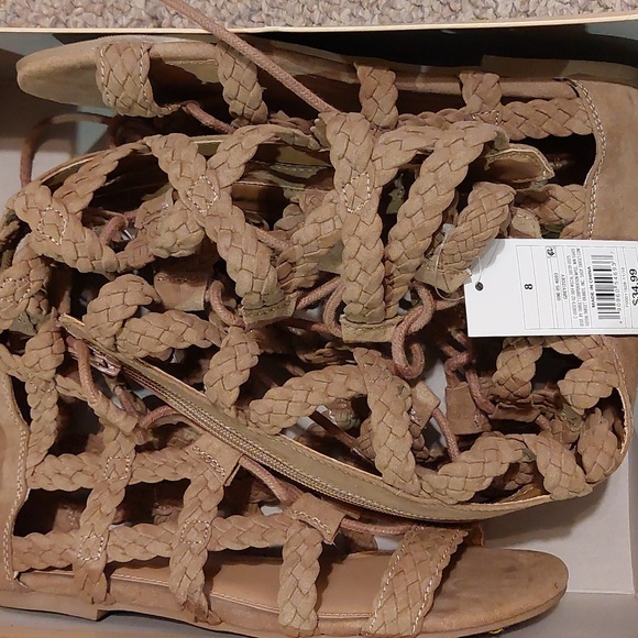 Light tan/gray gladiator sandals with braid detailing - Picture 7 of 7